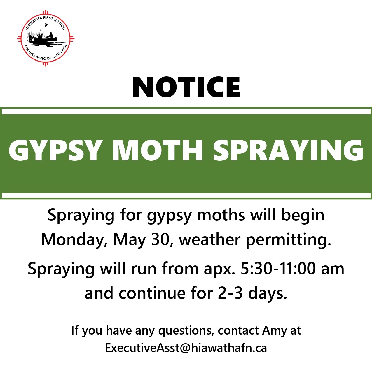 Hiawatha First Nation Spraying of Gypsy Moths